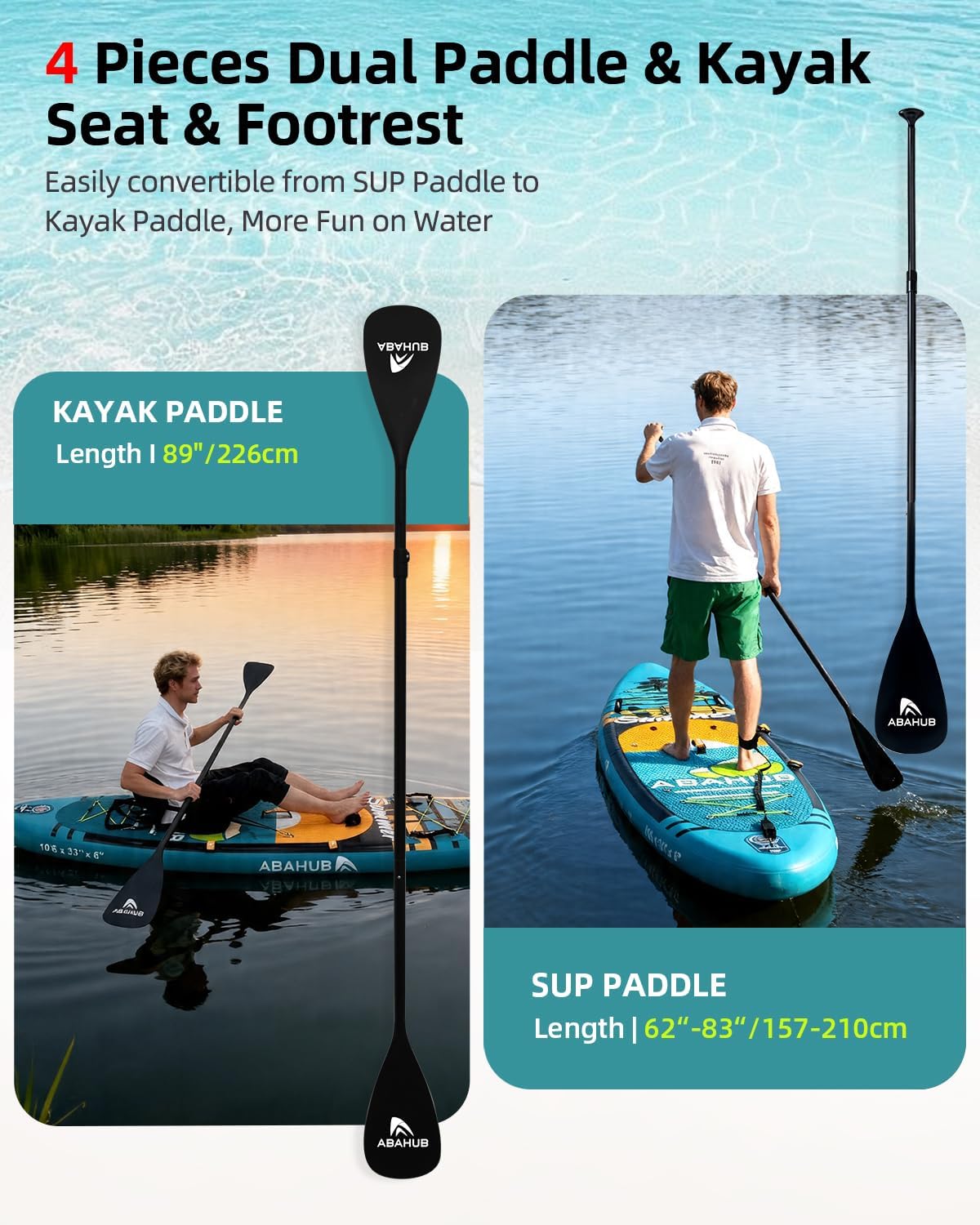 Wide 10.6ft x 31/34in Inflatab - Fishing Kayak Paddle avaliação e preço