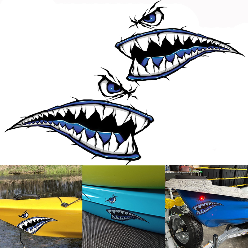 2PCS Shark Teeth Mouth Boat St - Fishing Kayak Sit On Top avaliação e preço